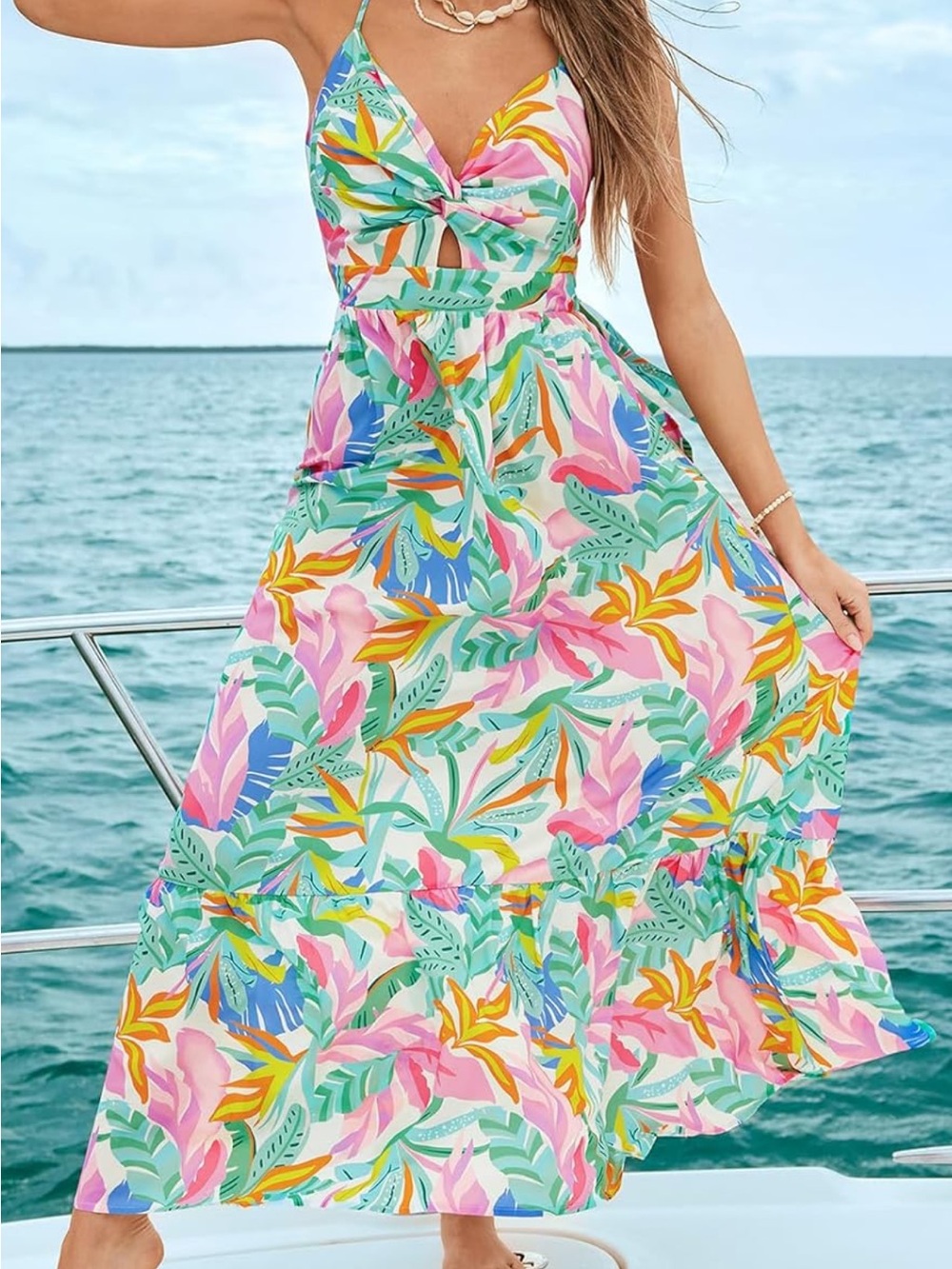 Cupshe Pastel Tropical Leaf Maxi Dress